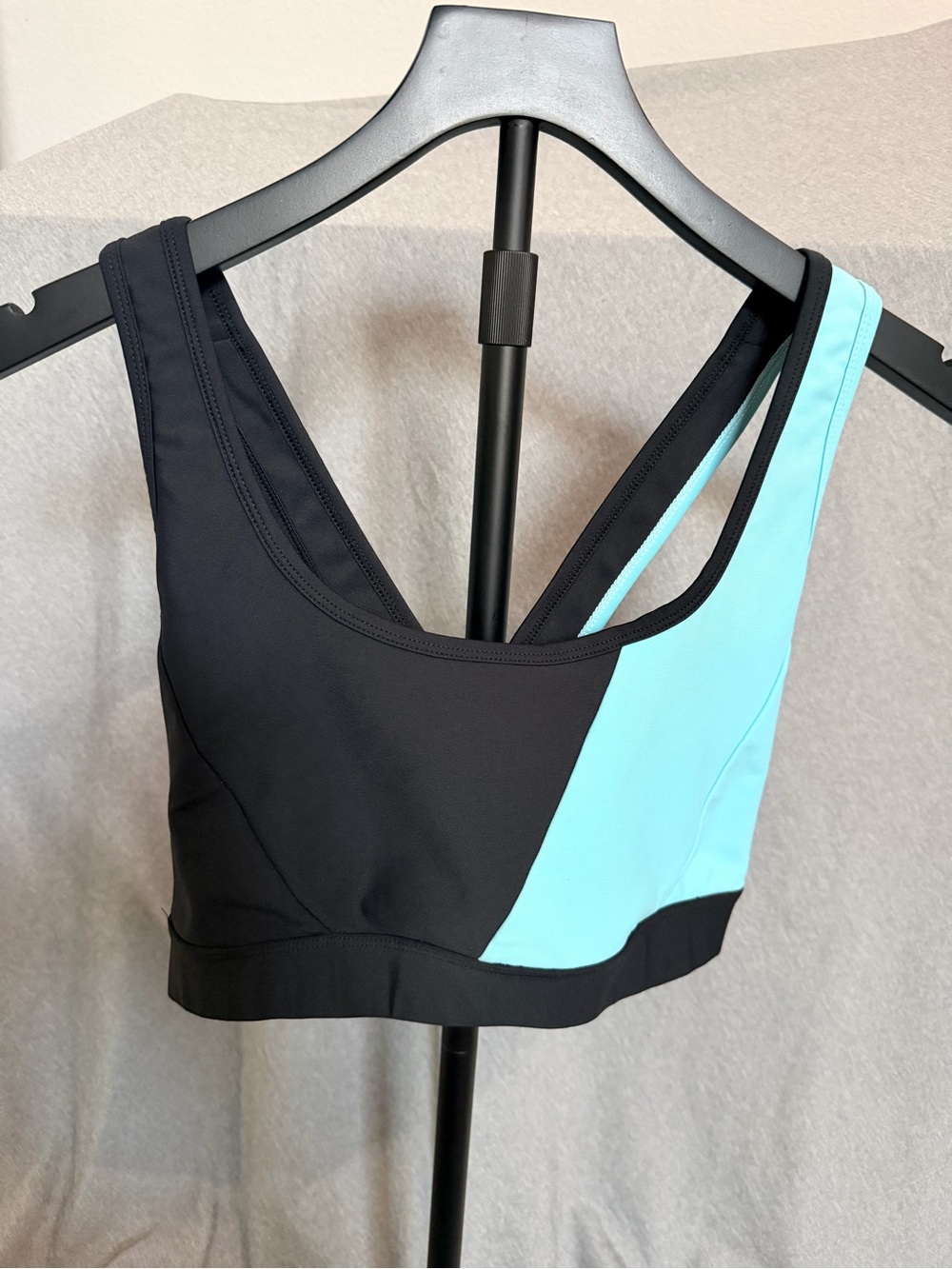 soulcycle Black and Light Blue Colorblock Sport Bra